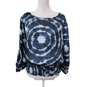 MICHAEL Michael Kors Size L True Navy & Light Blue Tie Dye Satin Blouse